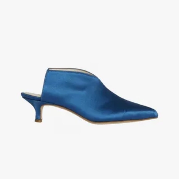 Tibi Jase Mules Kitten Heel Satin Pointed Toe Cut Out Oxford Blue Size 37 (7) - Picture 3 of 8